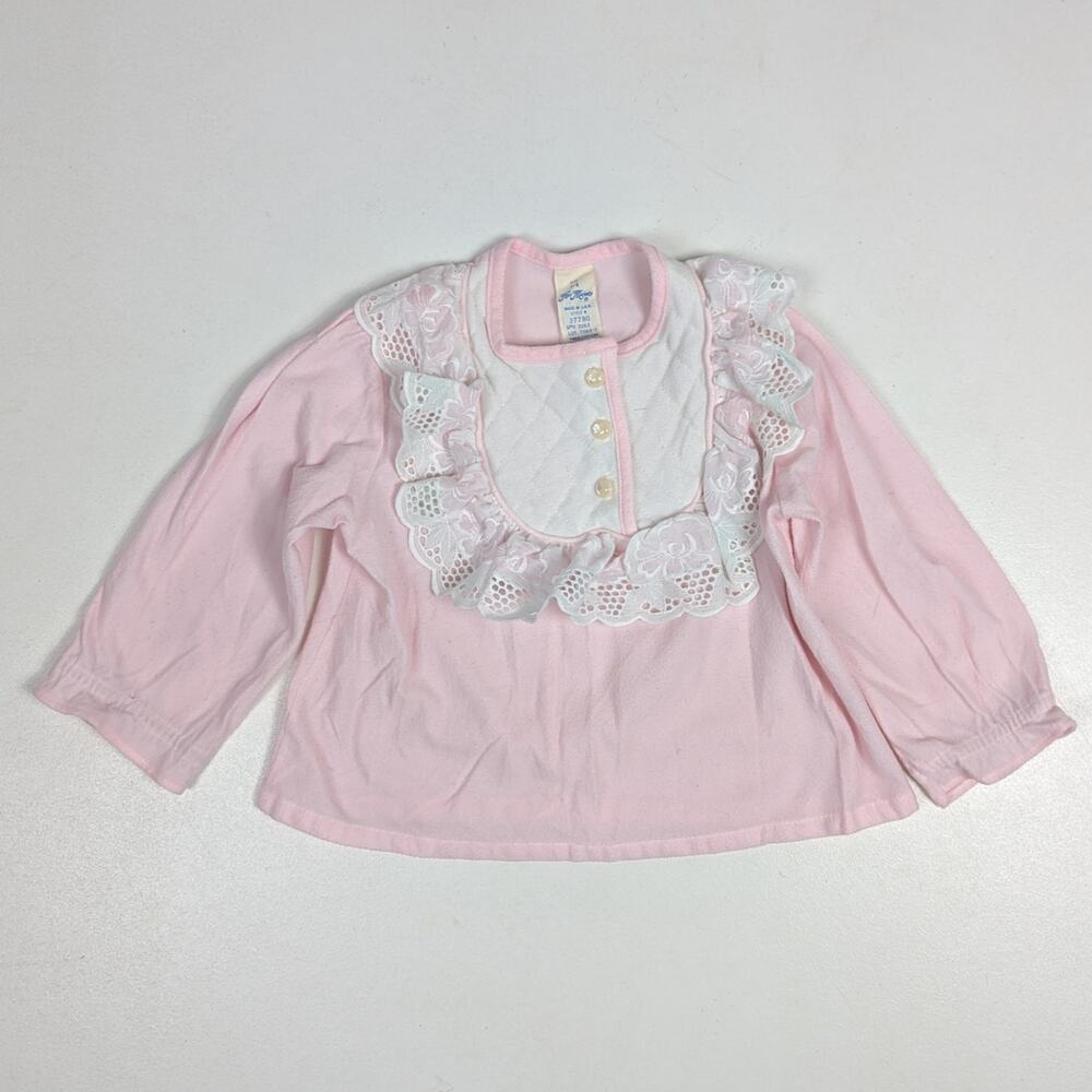 Vtg Her Majesty Pajama Top Girls Sz 2T Pink Flannel Cozy Girly